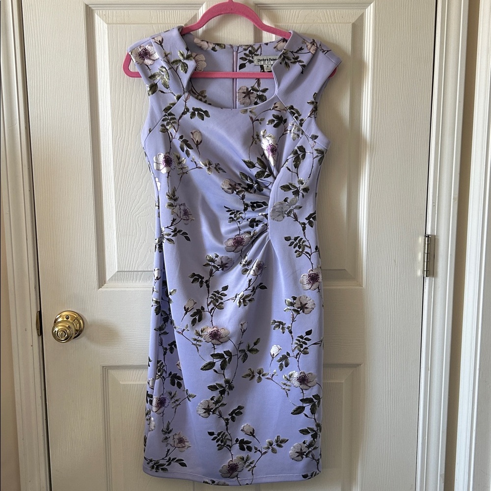 Shelby & Palmer Womens Floral Lavender Sleeveless Cinched Side Waist Dress Sz 8